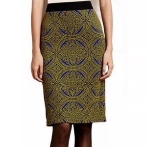 Anthropologie Maeve Blue & Green Knit Medallion Midi Skirt Size M